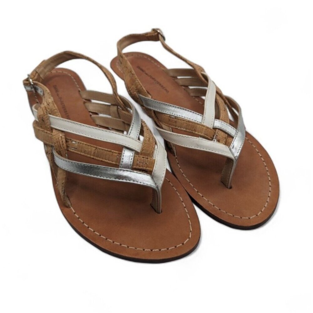 DVF Diane Von Furstenberg Carley Flats Sandals Cork Silver White Size 8M $250